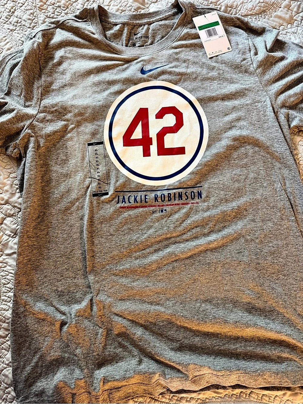 Nike Jackie Robinson 42 Graphic Tee Gray & White XL NWT